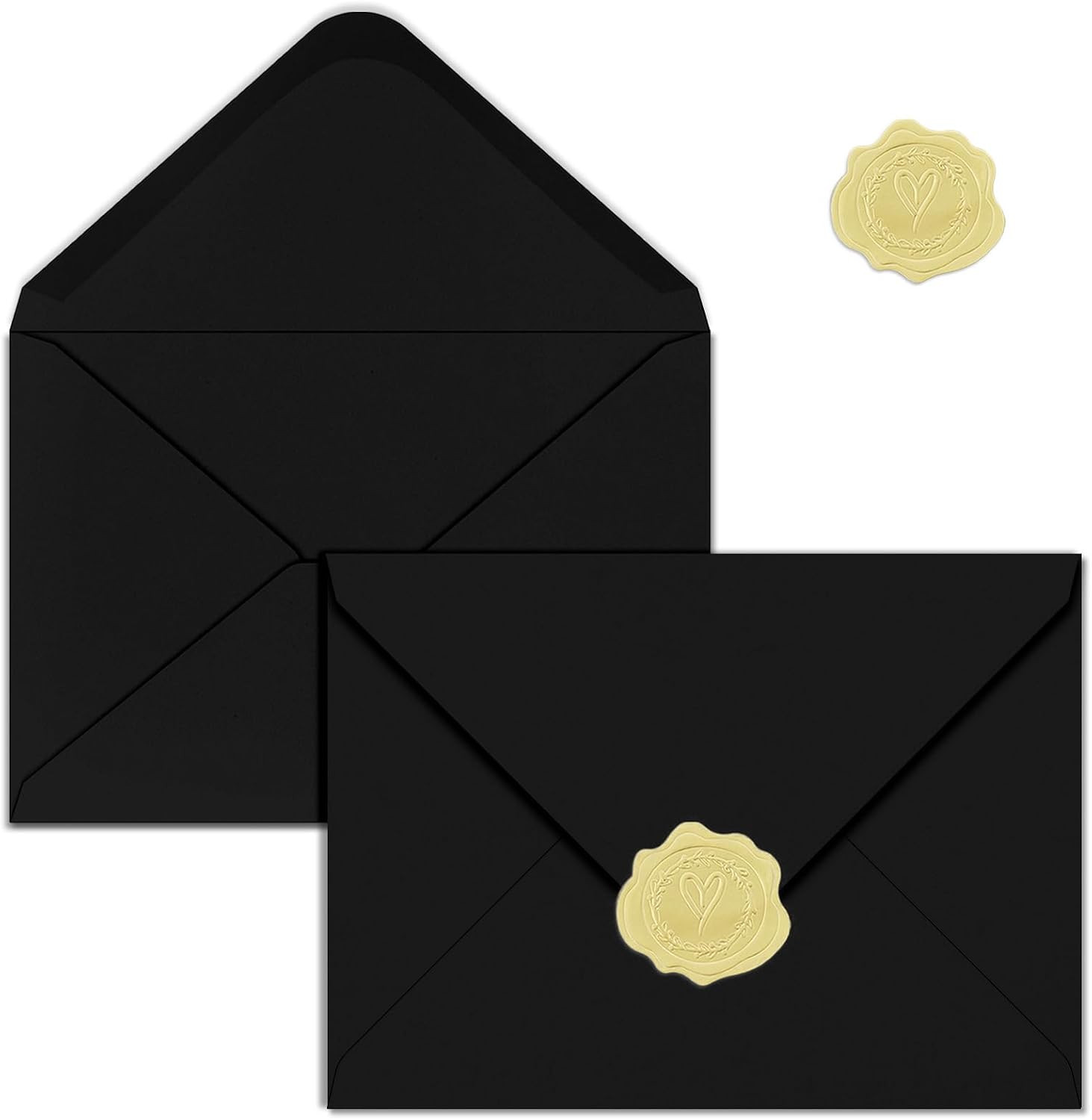 50 Pack 5X7 Envelopes with Golden Stickers A7 Envelope for Invitations,V Flap En