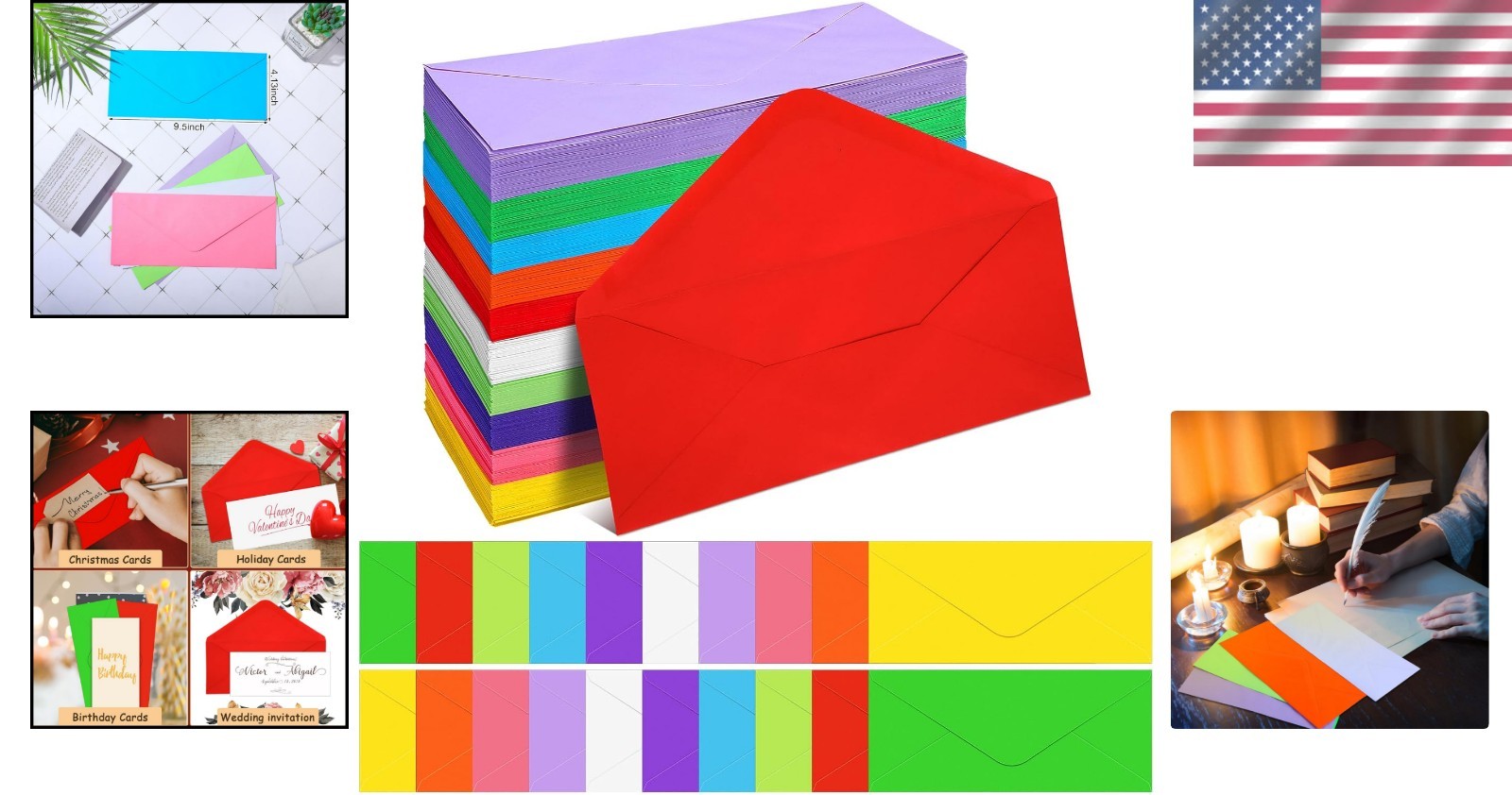 Assorted 500-Pc Neon Envelopes in 10 Colors – Ideal for Letters & Announcements