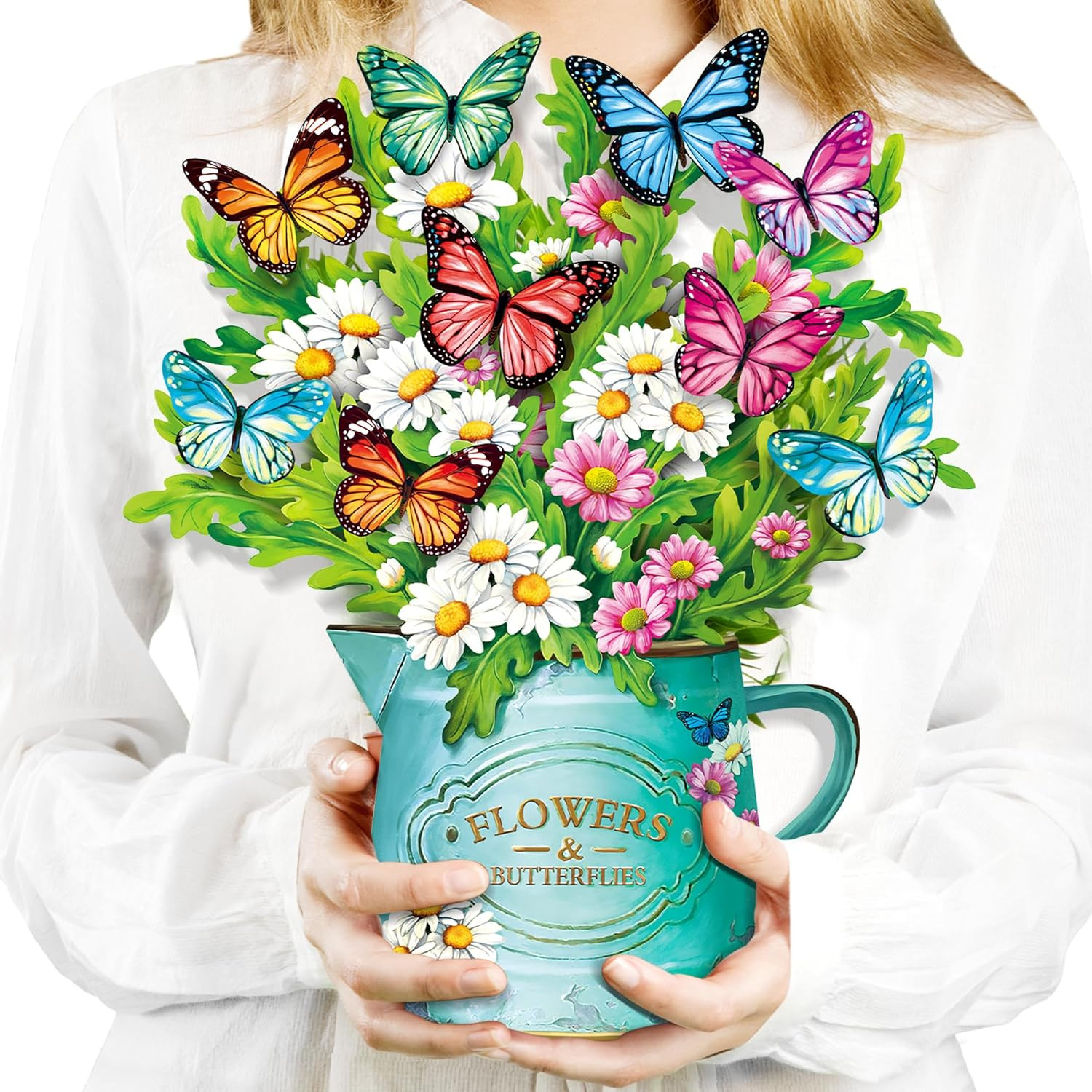 Pop up Flower Cards, Paper Flowers Bouquet 12’‘ Daisies and Butterflies 3D Popup