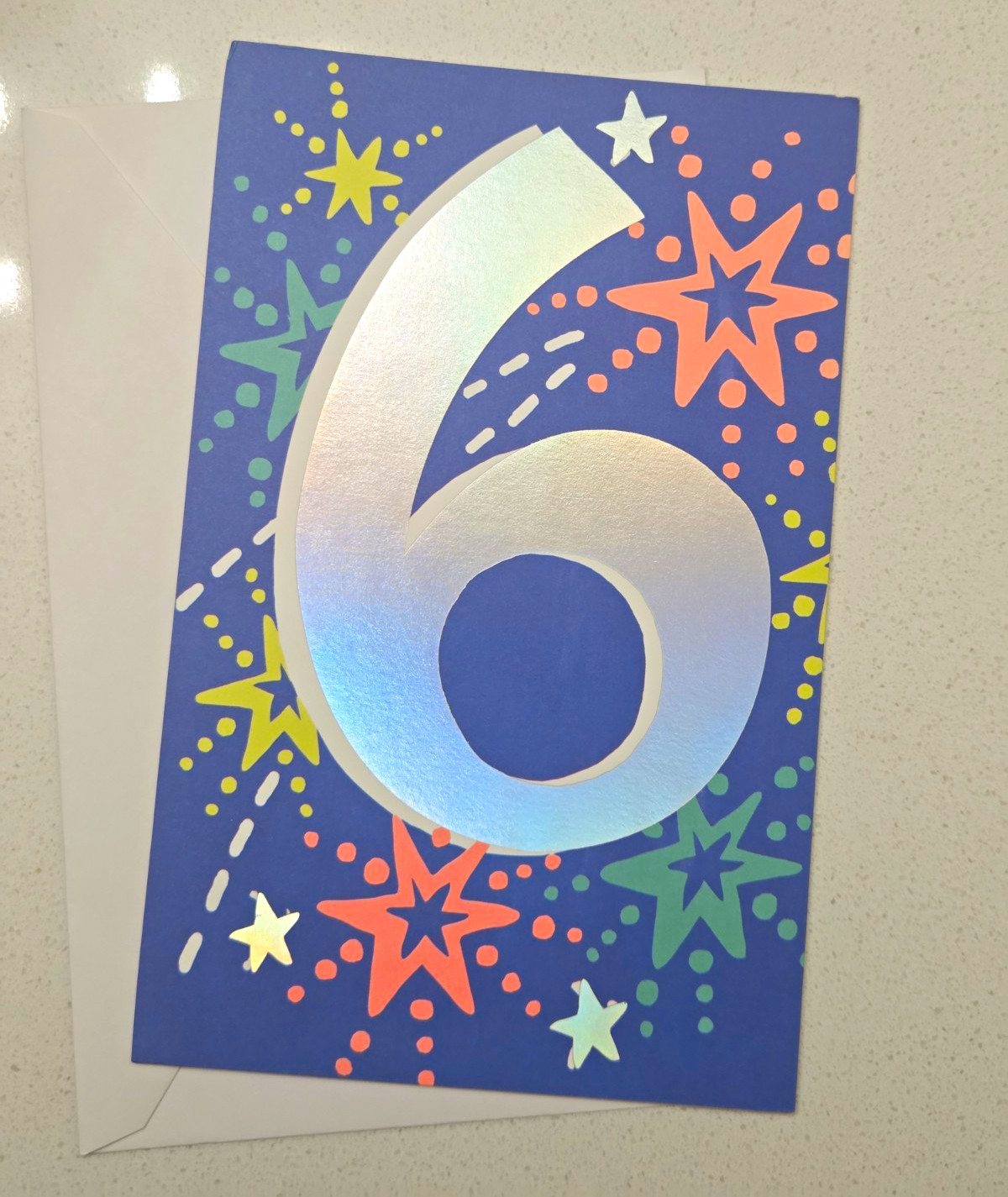 American Greetings 6th Birthday Greeting Card Stars Blue Folded w/ Envelope