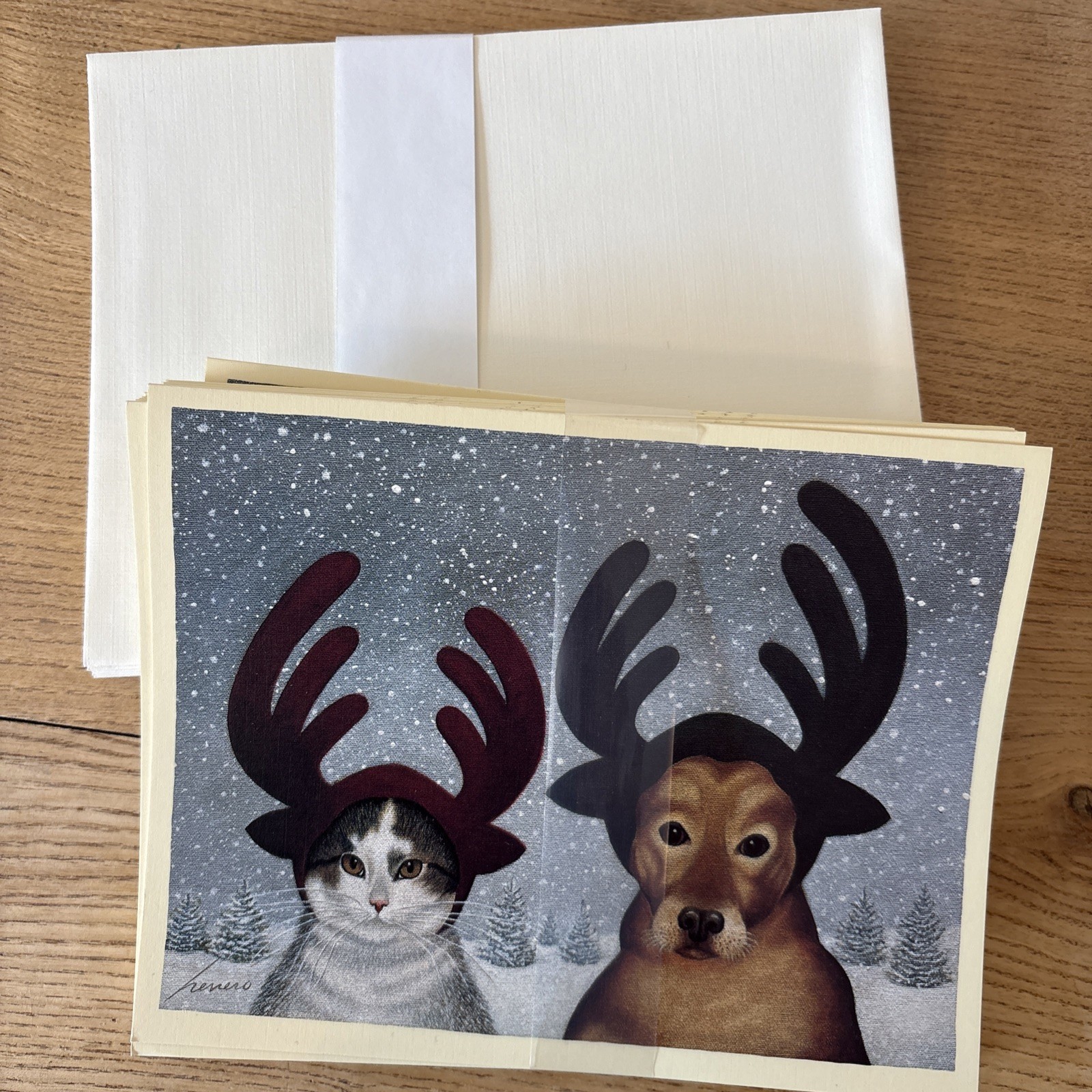 Lang American Cat Dog Christmas Cards 17 Boxed Art by Lowell Reindeer Antlers