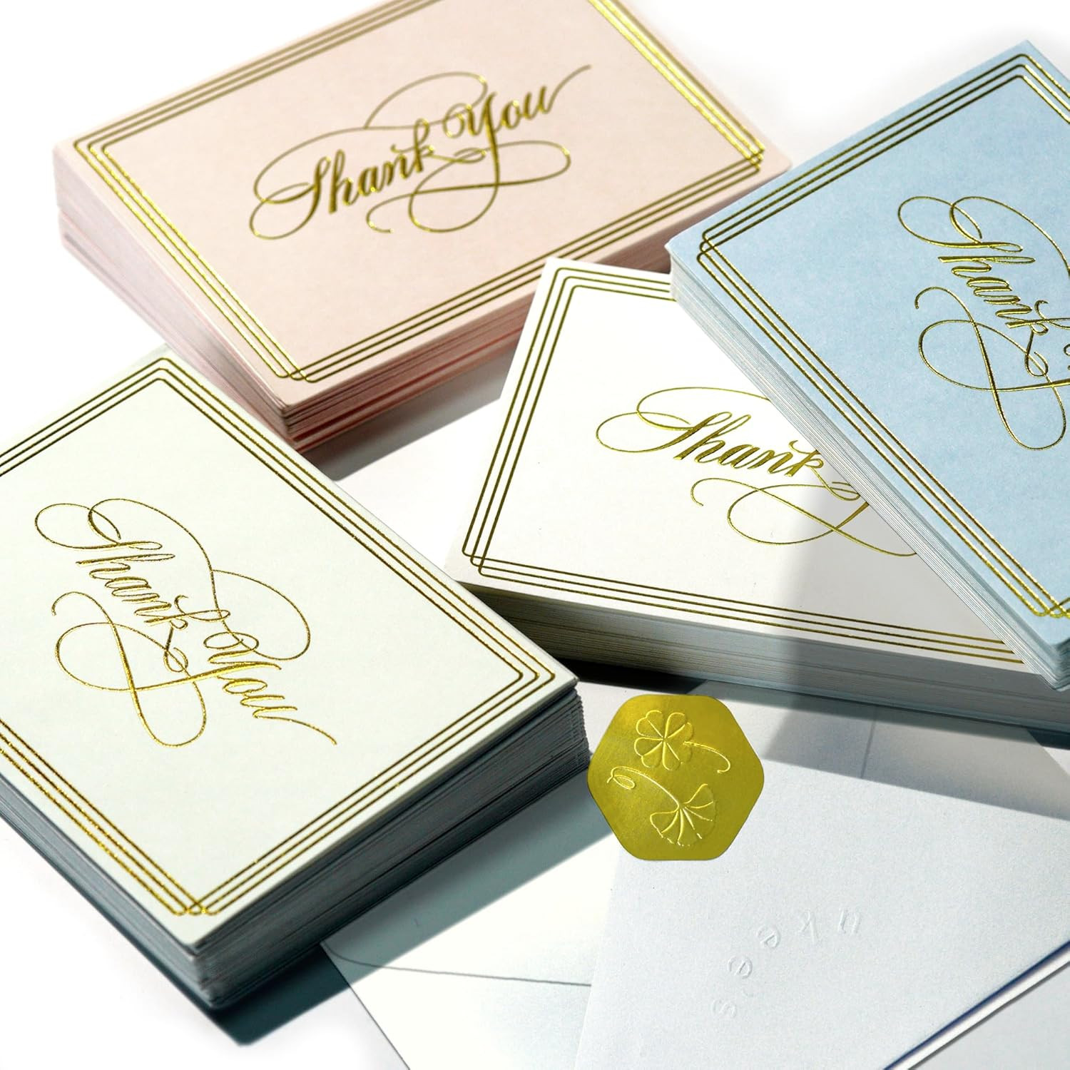 Thank You Cards with Envelopes 100-Pack, Blank inside 4-Color Embossed Gold Foil