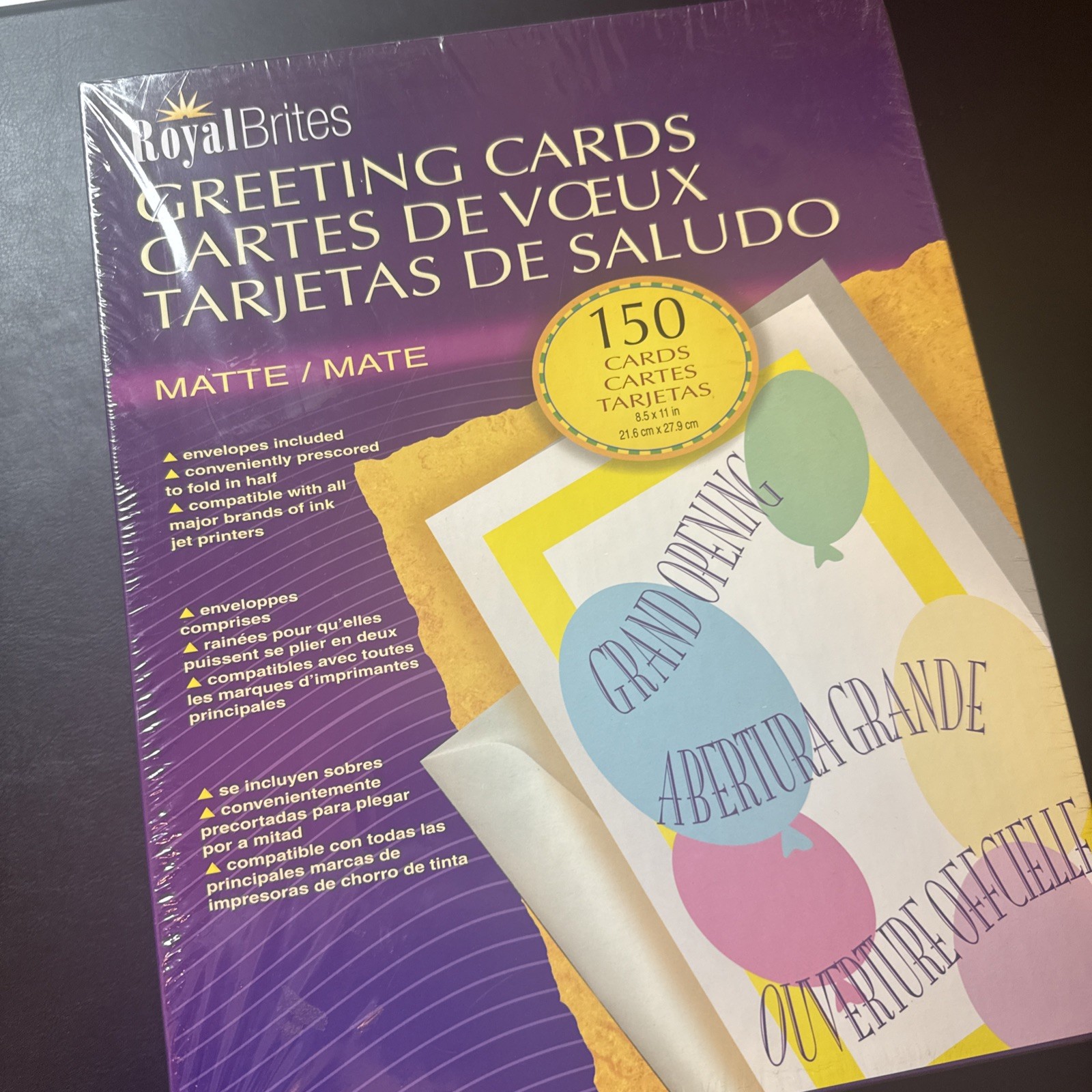 Royal Brites Greeting Cards Matte Set 150 Cards Envelopes Included 8.5×11 NIB