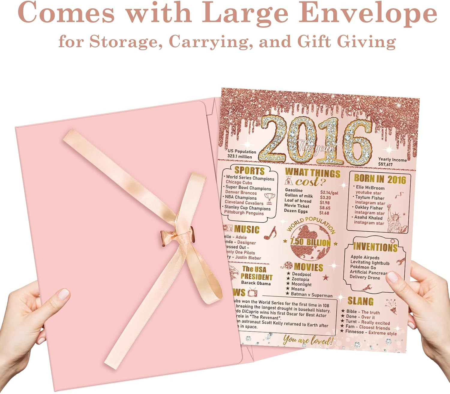 Large 10Th Birthday Card with Envelope for Girls, 2016 Pink Rose Gold Happy 10Th