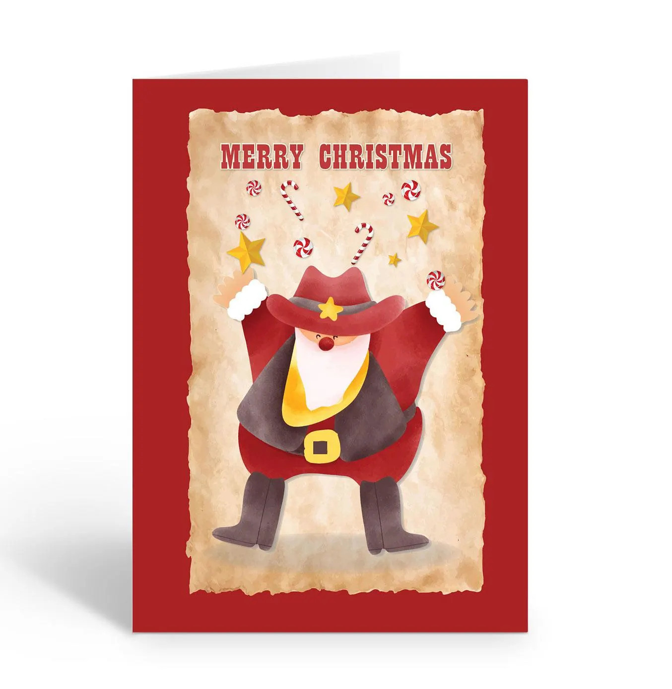 Cowboy Santa “Merry Christmas” Holiday Card – 12 Cards with Envelopes – Western