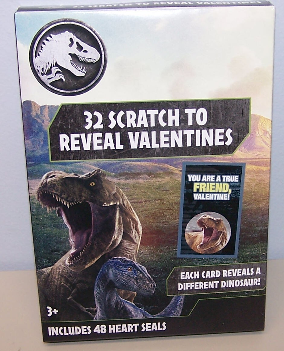 Valentines Day Exchange Cards (Box of 32) Jurassic World (Scratch To Reveal)