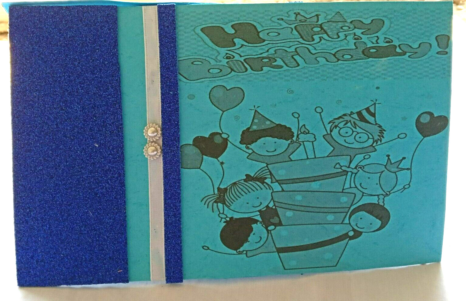 Cute Blue Color Post Card Size One Side Birthday Card Black and White Photo