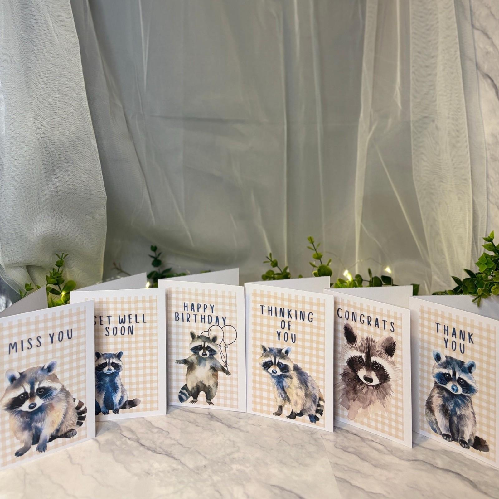 12 Woodland Raccoon Greeting Cards 4×6 Blank Inside with Envelopes Gift Set