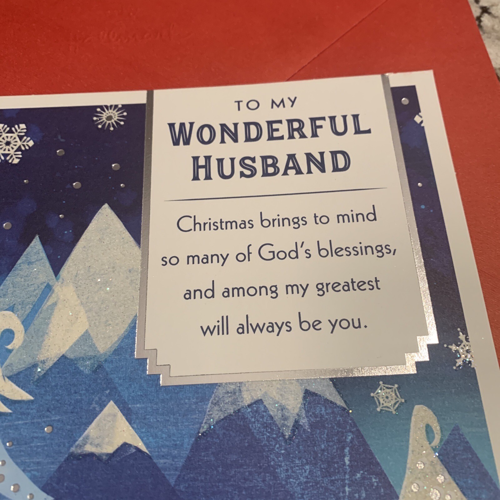 Merry Christmas To My Wonderful Husband 5.5”x8” Religious Greeting Card