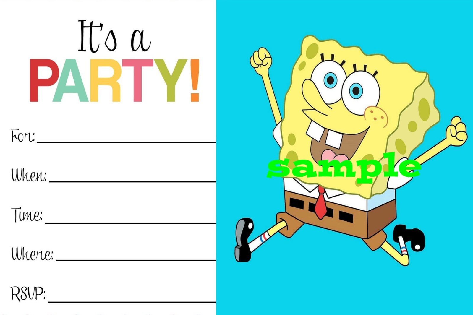 SpongeBob Square Pants Birthday party Invitations 12 w/envelopes glossy finish