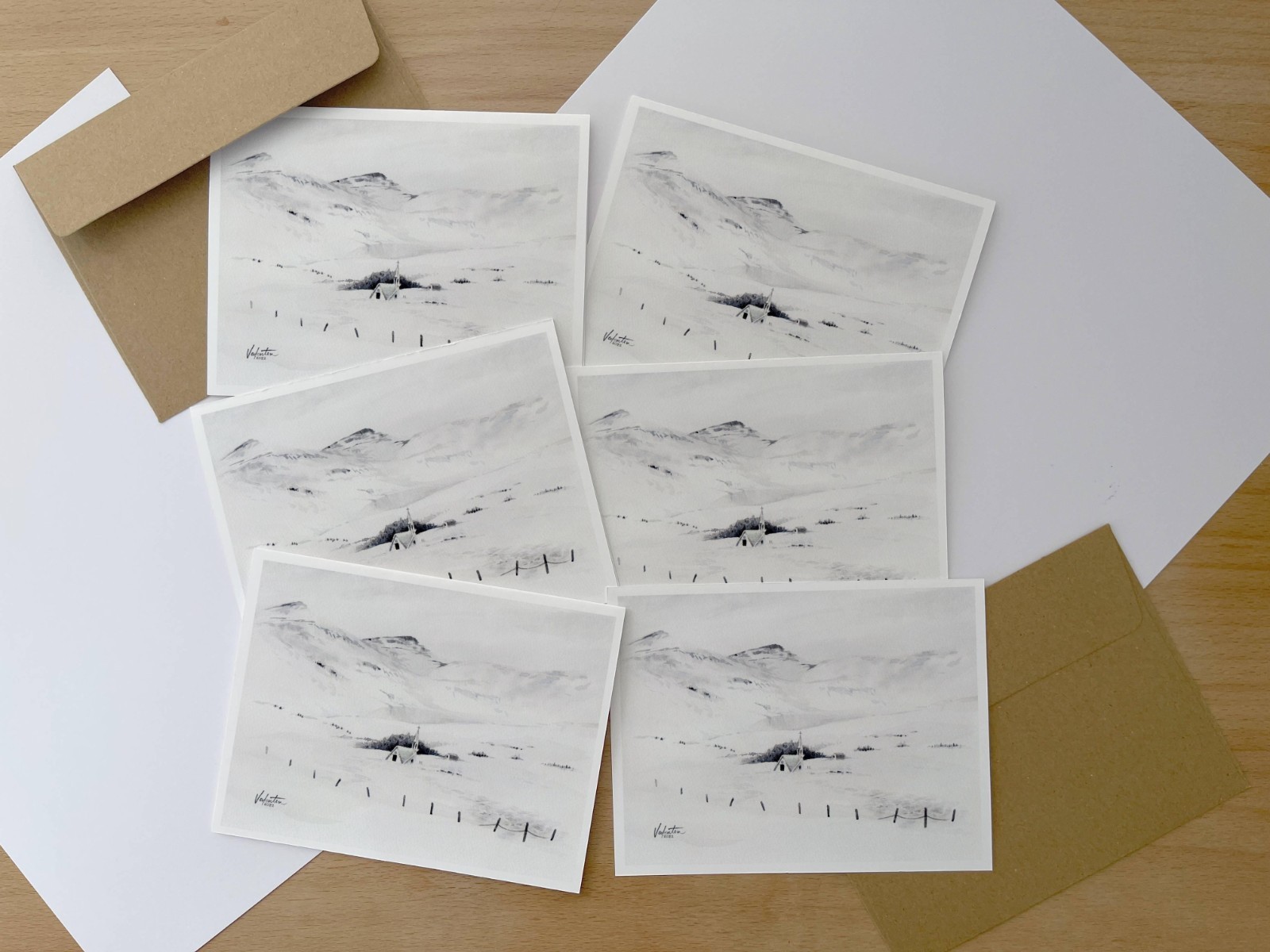 Blank Note Cards with Envelopes Set of 6, Watercolor Landscape Fine Art Card