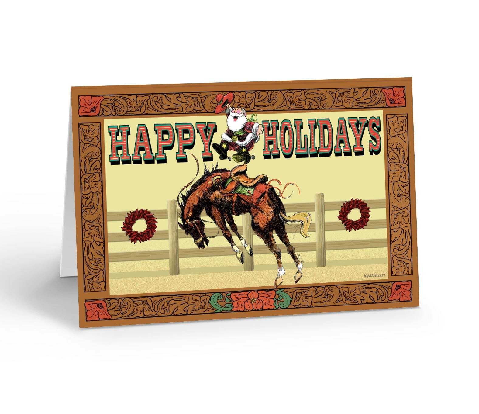 Western Christmas Cards – Cowboy Santa – 12 Holiday Day Cards & Envelope-18039
