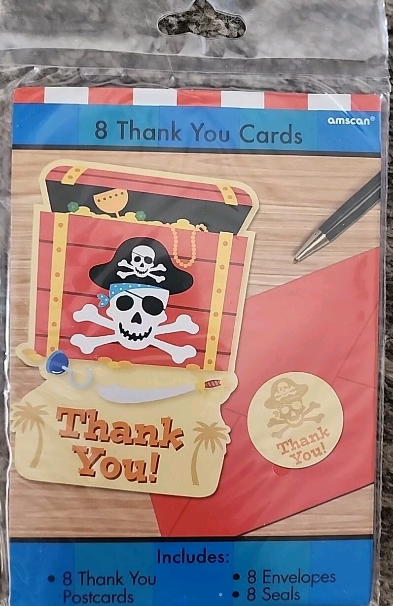 Pirate Party Thank You Notes Envelopes Seals 8ct Amscan