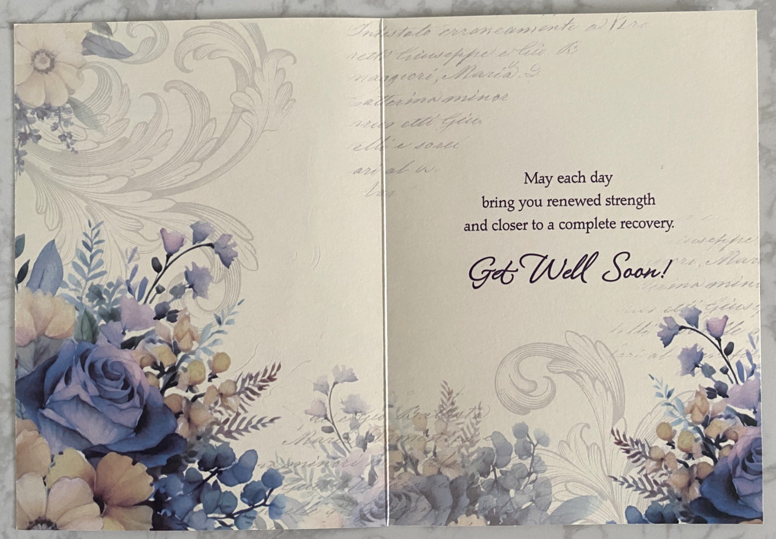Gold Embossed Flowers Get Well Wishes Greeting Card