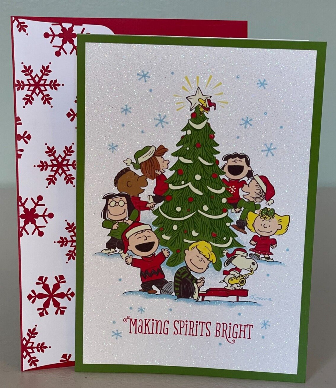 Hallmark Peanuts “Making Spirits Bright” Embellished Christmas Card w/Envelope