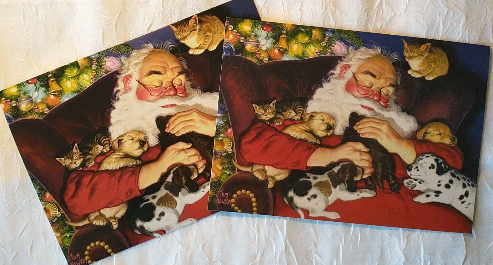 Coca Cola Santa Card Christmas Puppies Kittens Animals Twas Night Before LOT 2