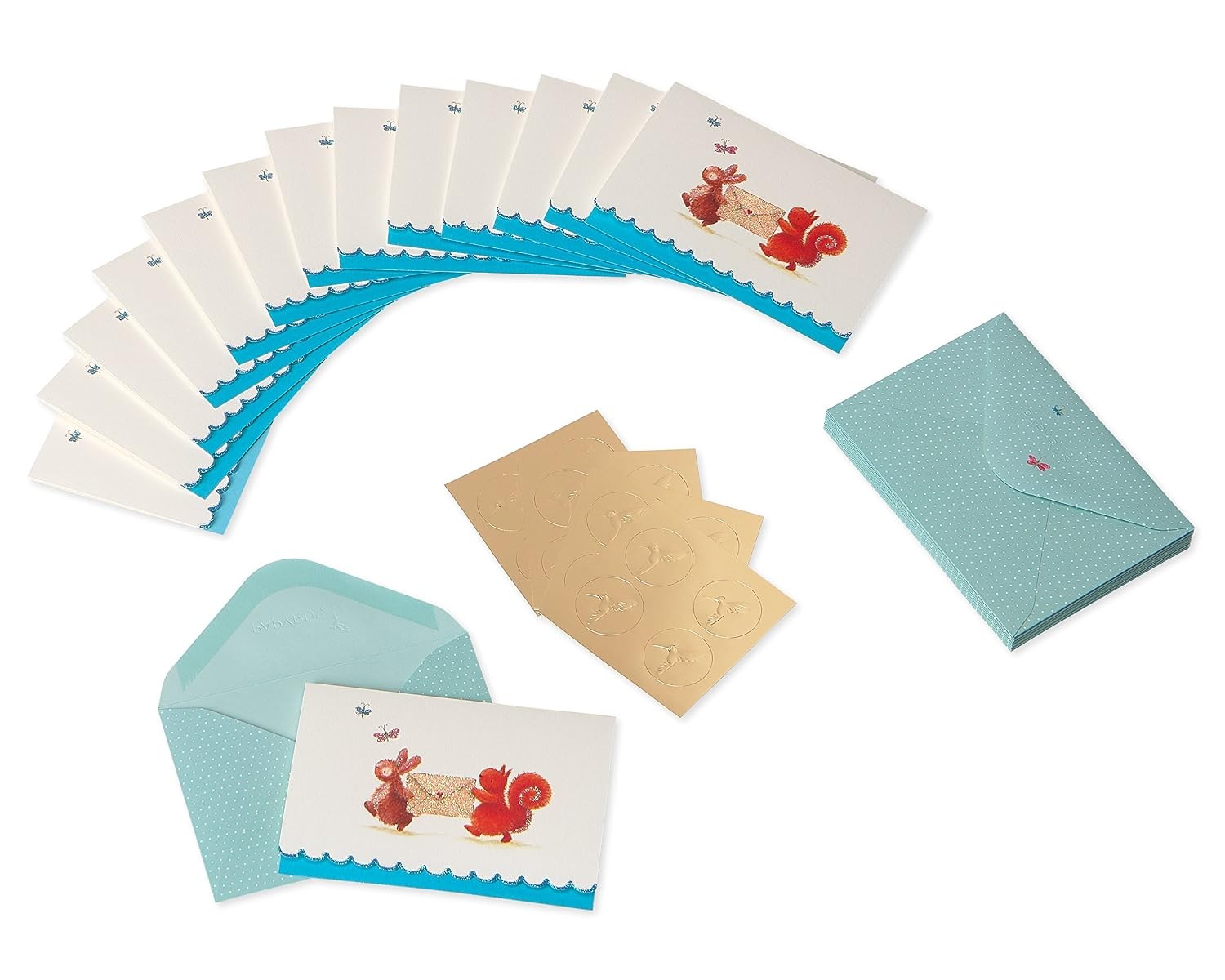 Papyrus Blank Cards with Envelopes Bunny Squirrel Stationery Set 14 Count