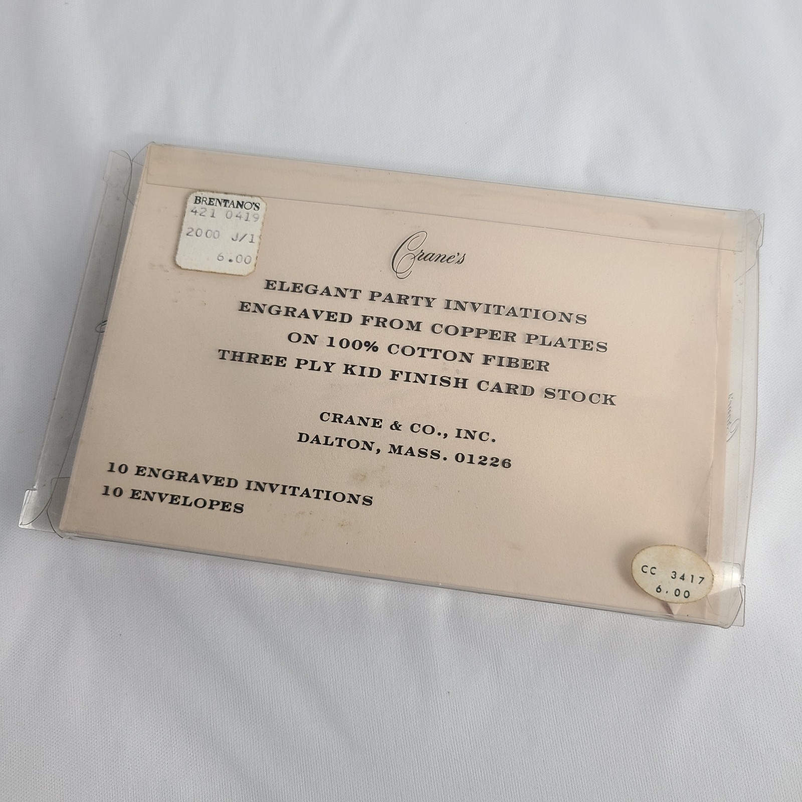 Vintage NOS 10 Ct. Crane’s Elegant Party Invitations Engraved Plate Cotton Fiber