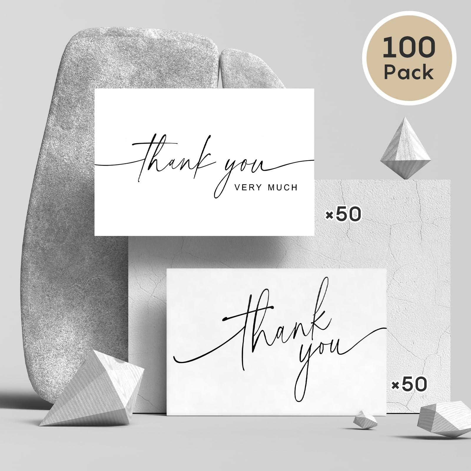 100 PACK Thank You Cards Bulk with Kraft Envelopes and 4X6 inches, White