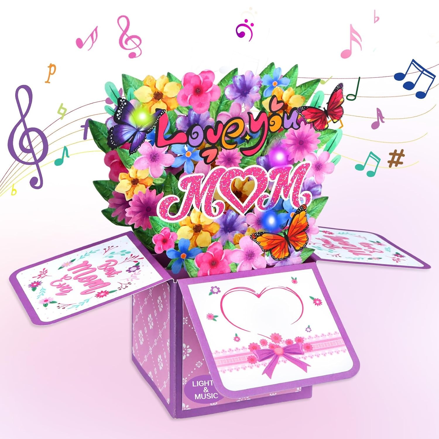 Mothers Day Pop Up Card 3D Musical Love You Mom Greeting Card Birthday Mom
