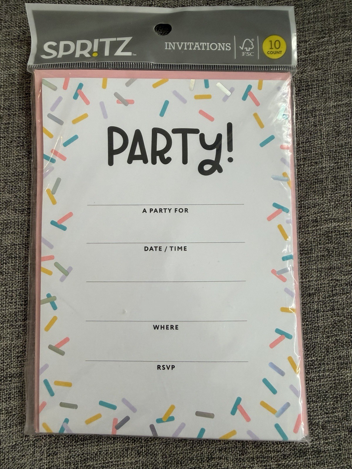 Spritz Party Invitations 10 Count Cards With Pink Envelopes Confetti Themed