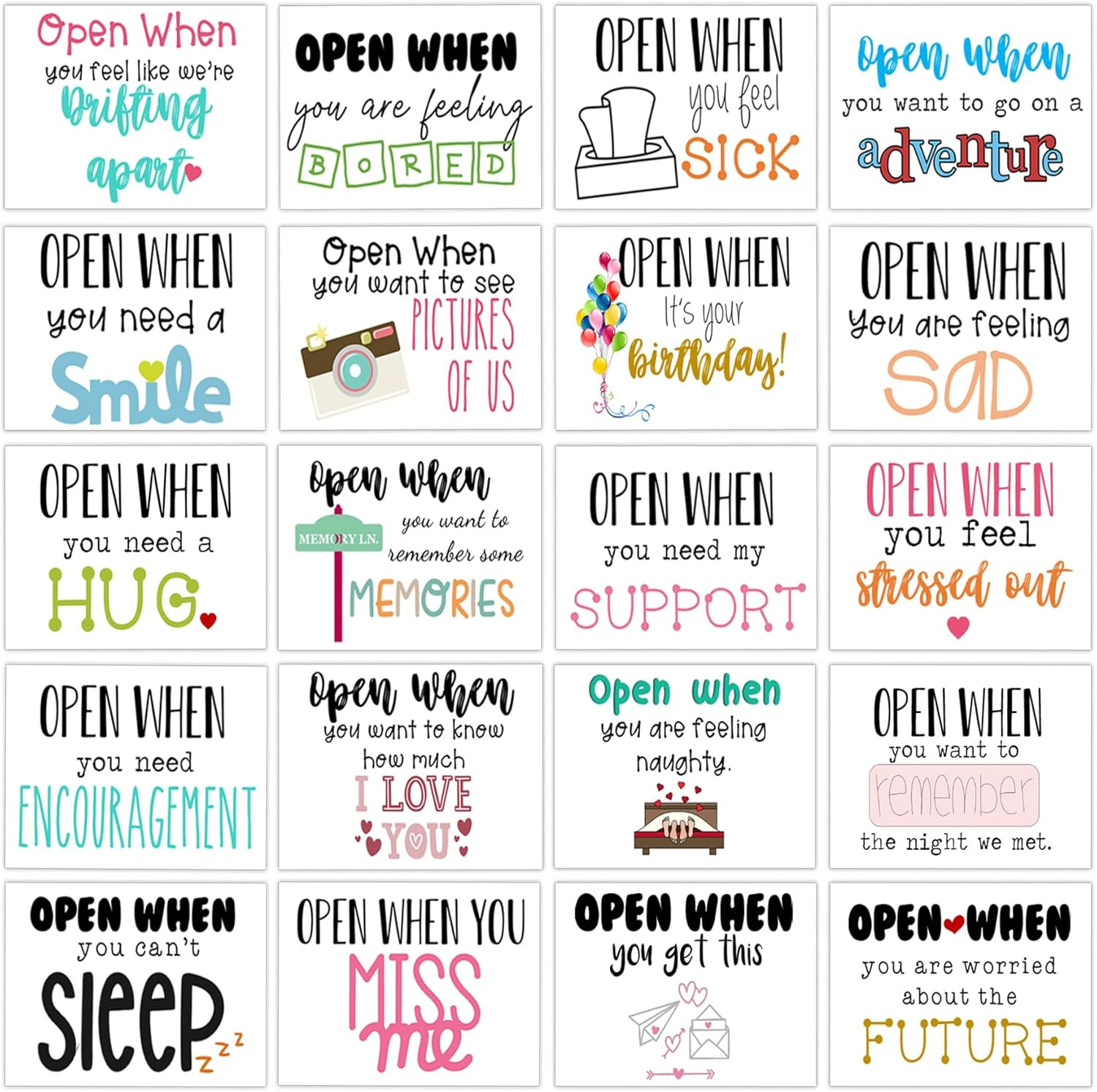 20 Pieces Open When Envelopes – Open When Letters Kit Long Distance Relationship