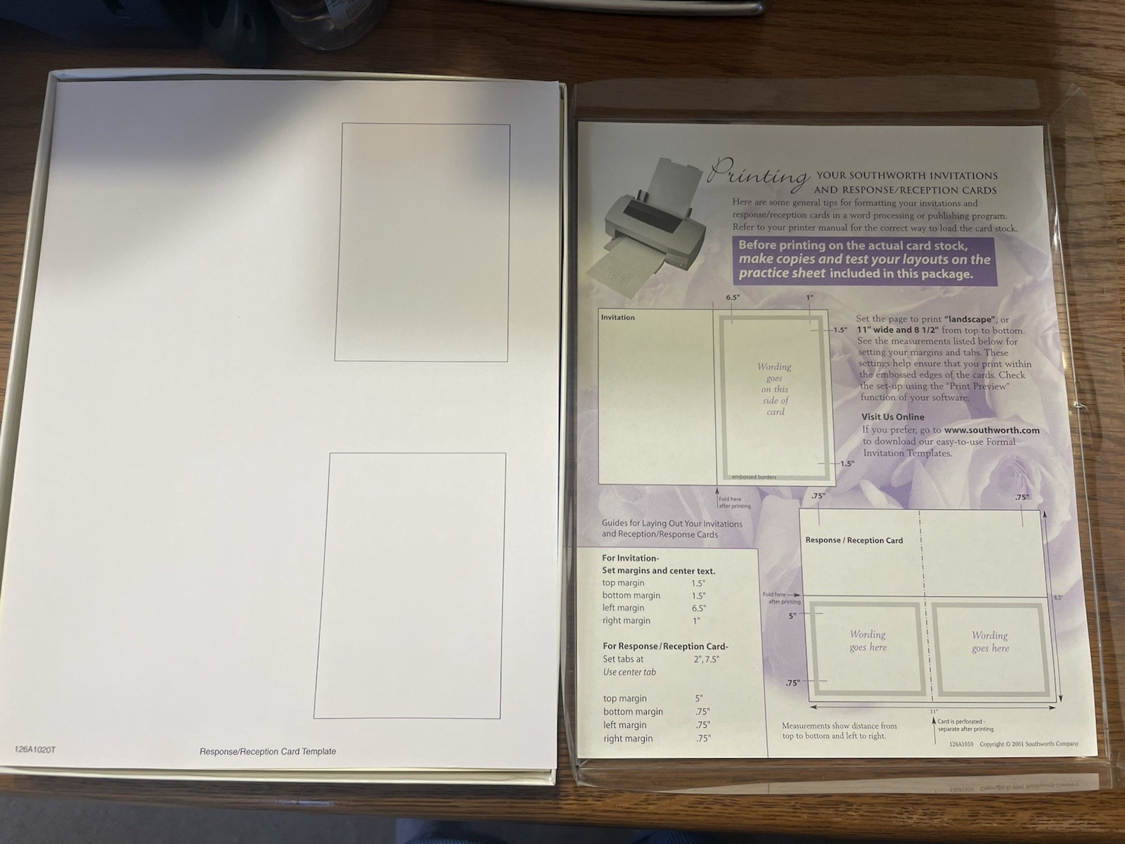 Southworth Response/Reception cards 50 Cards/Envelopes Ivory #A2020 Instructions
