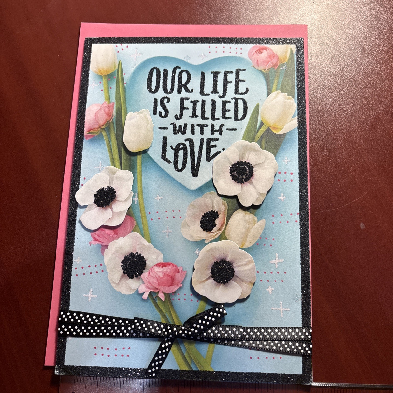 Wife Love Flowers Mothers Day Card Hallmark 3-D Glitter