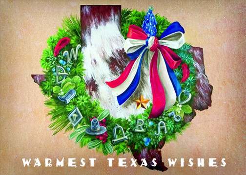 LPG Greetings Texas Wreath Greetings Skeeter Leard Box of 18 Christmas Cards