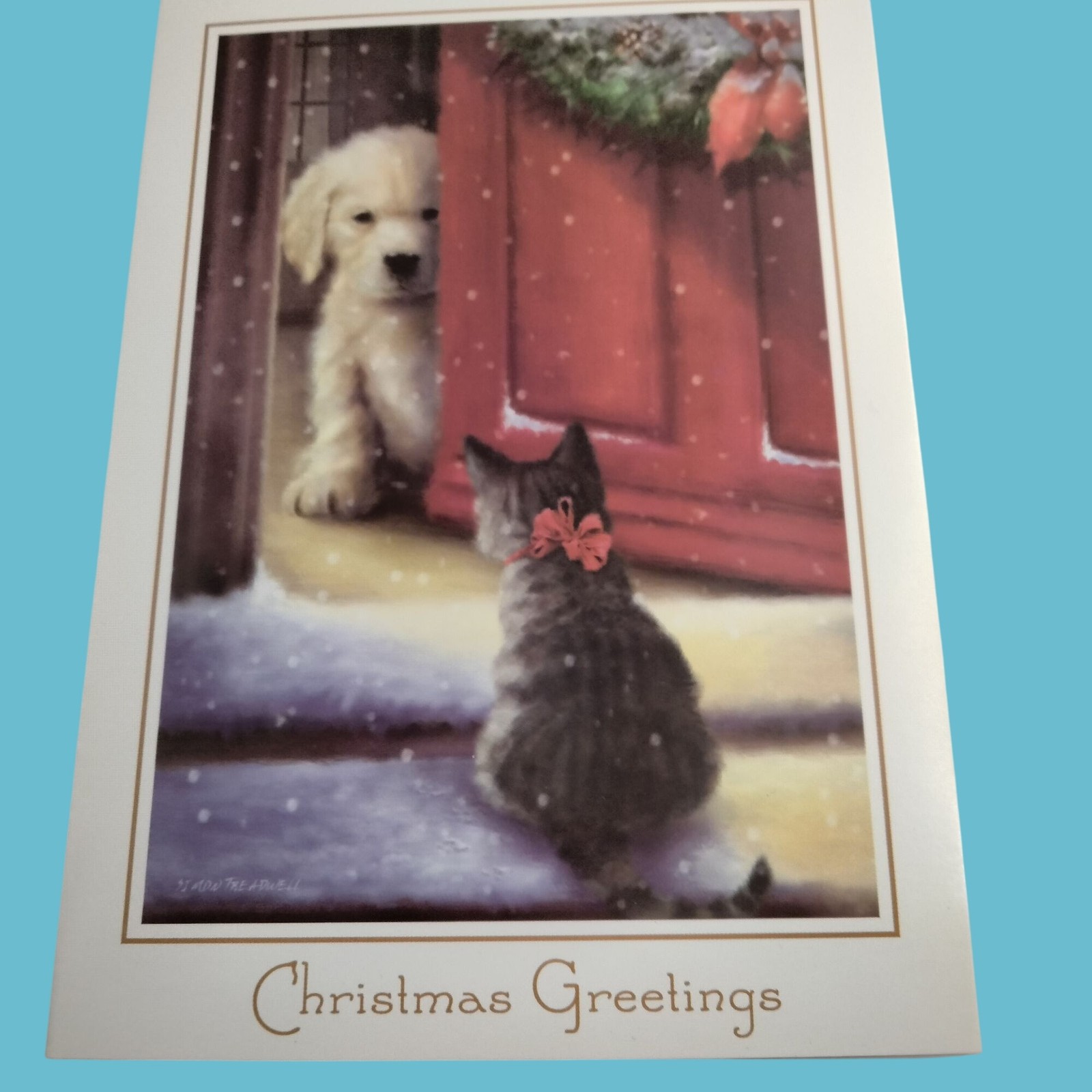 Christmas Greetings Card Puppy Kitten Design wishing You Wonderful Surprises