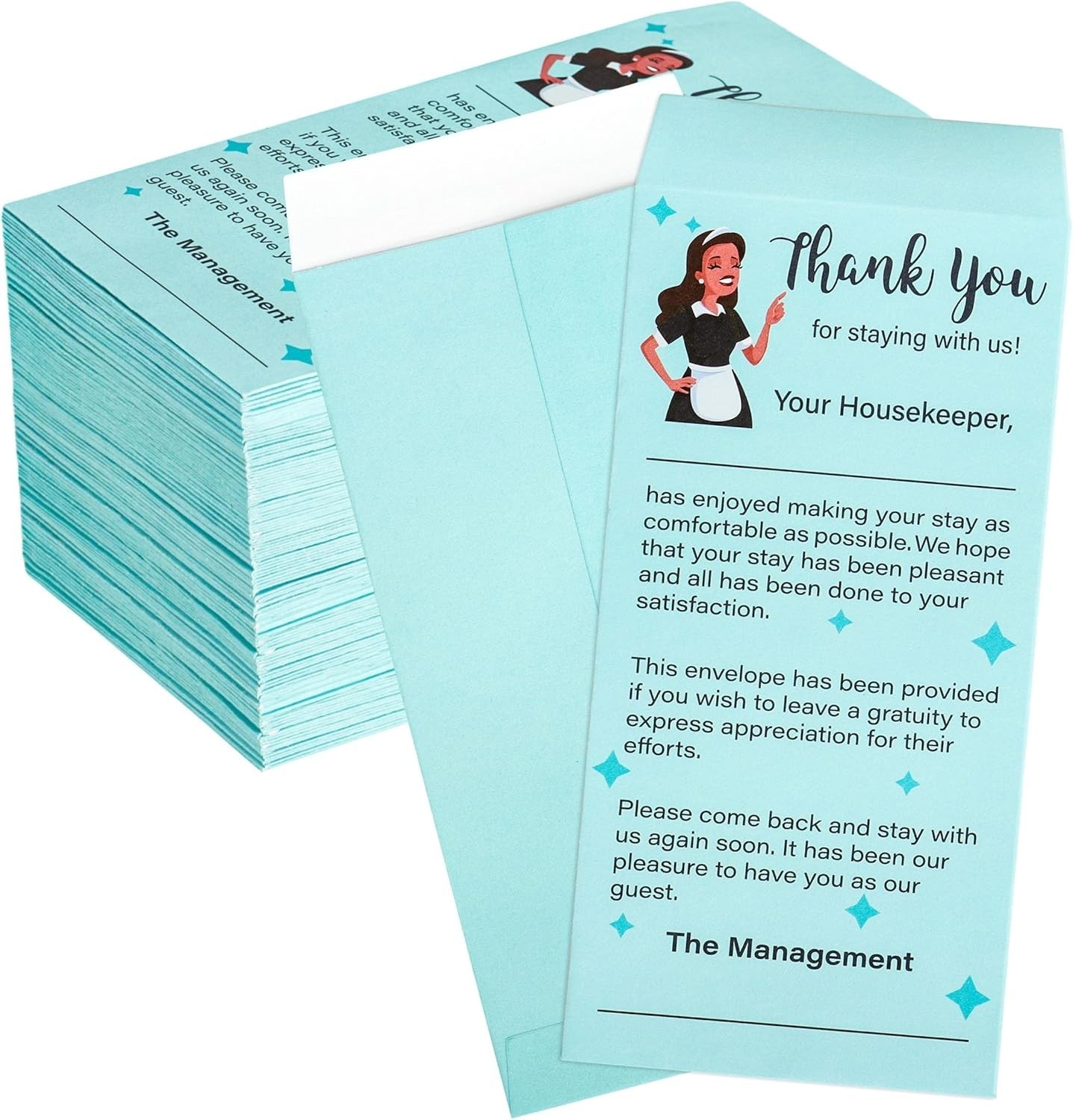 100 Pcs Housekeeping Thank You Tip Envelopes for Hotel Motel Gratitude Key Cards