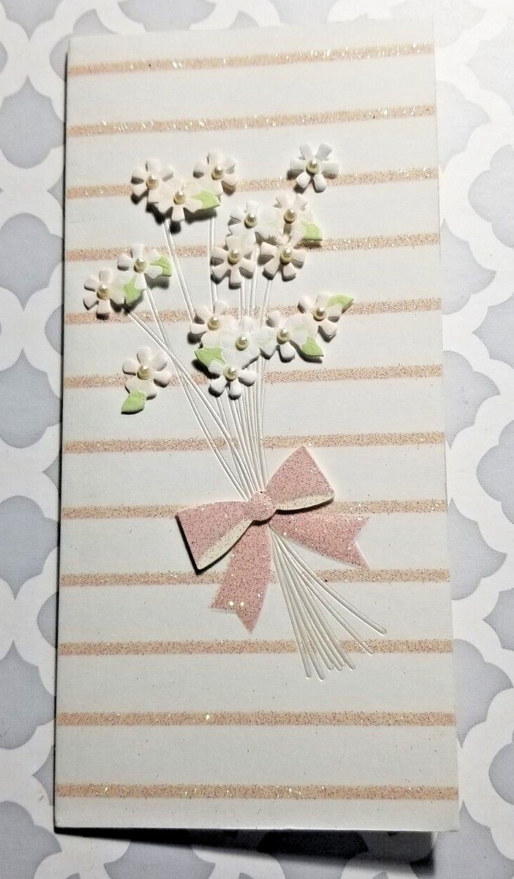 General Greeting Card Floral Bouquet 3- D Anyone Any Occasion Glitter + Pearls