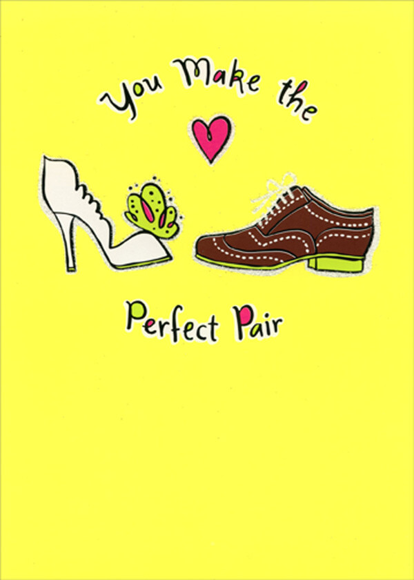 Perfect Pair White and Brown Shoes Wedding Congratulations Card