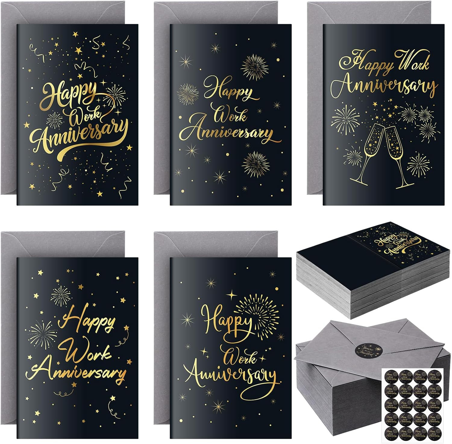 100 Sets OT Month Happy Work Anniversary Cards with Envelopes