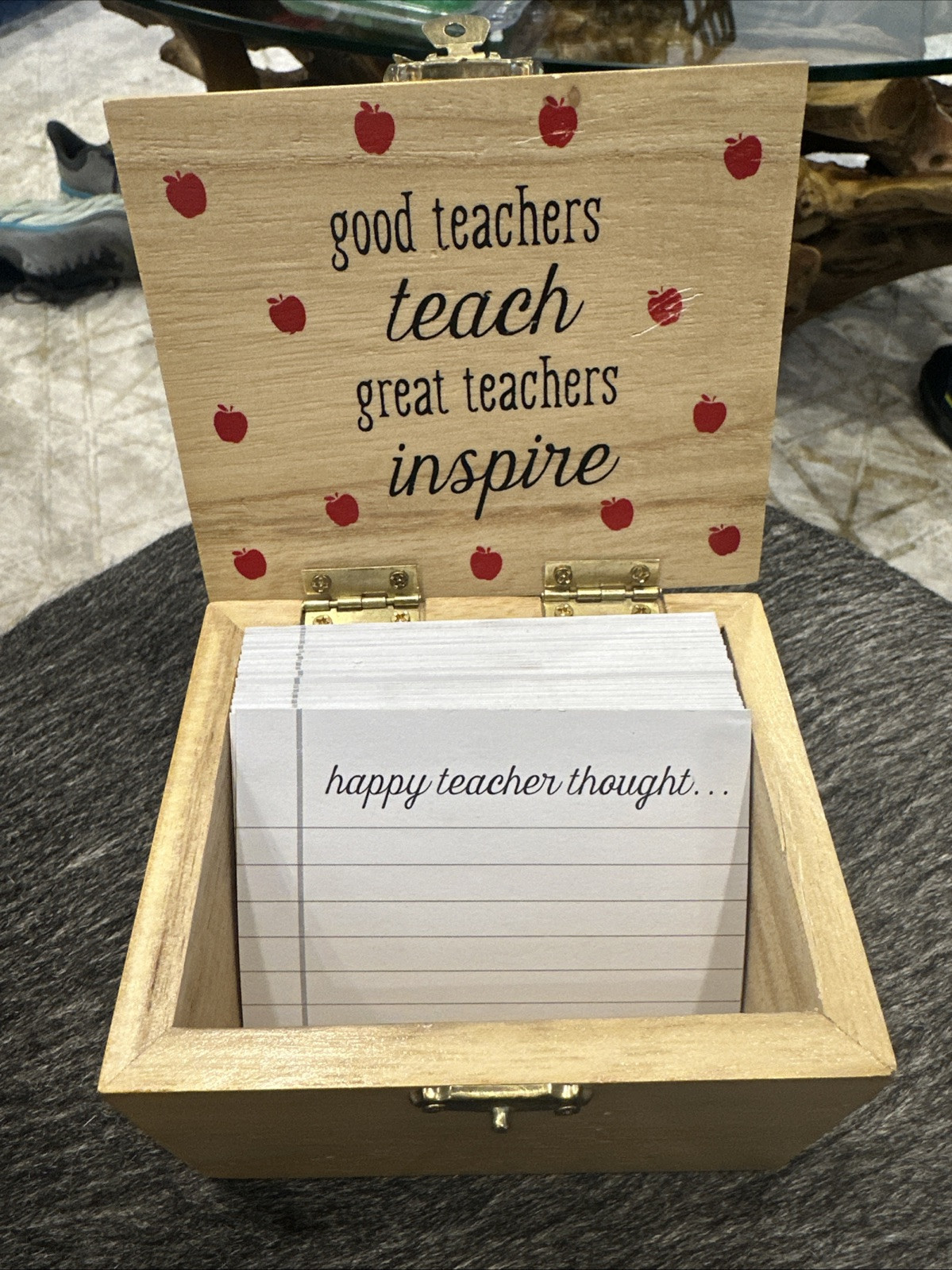 Teacher appreciation wooden box with note cards