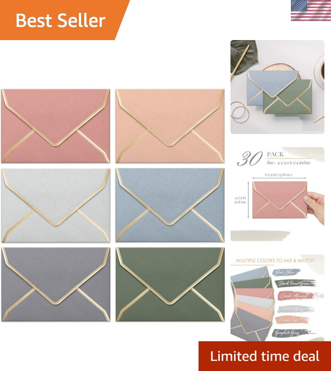Invitation Envelopes, 30-Pack 4×6 Envelopes for Invitations, Gold Foil Border…