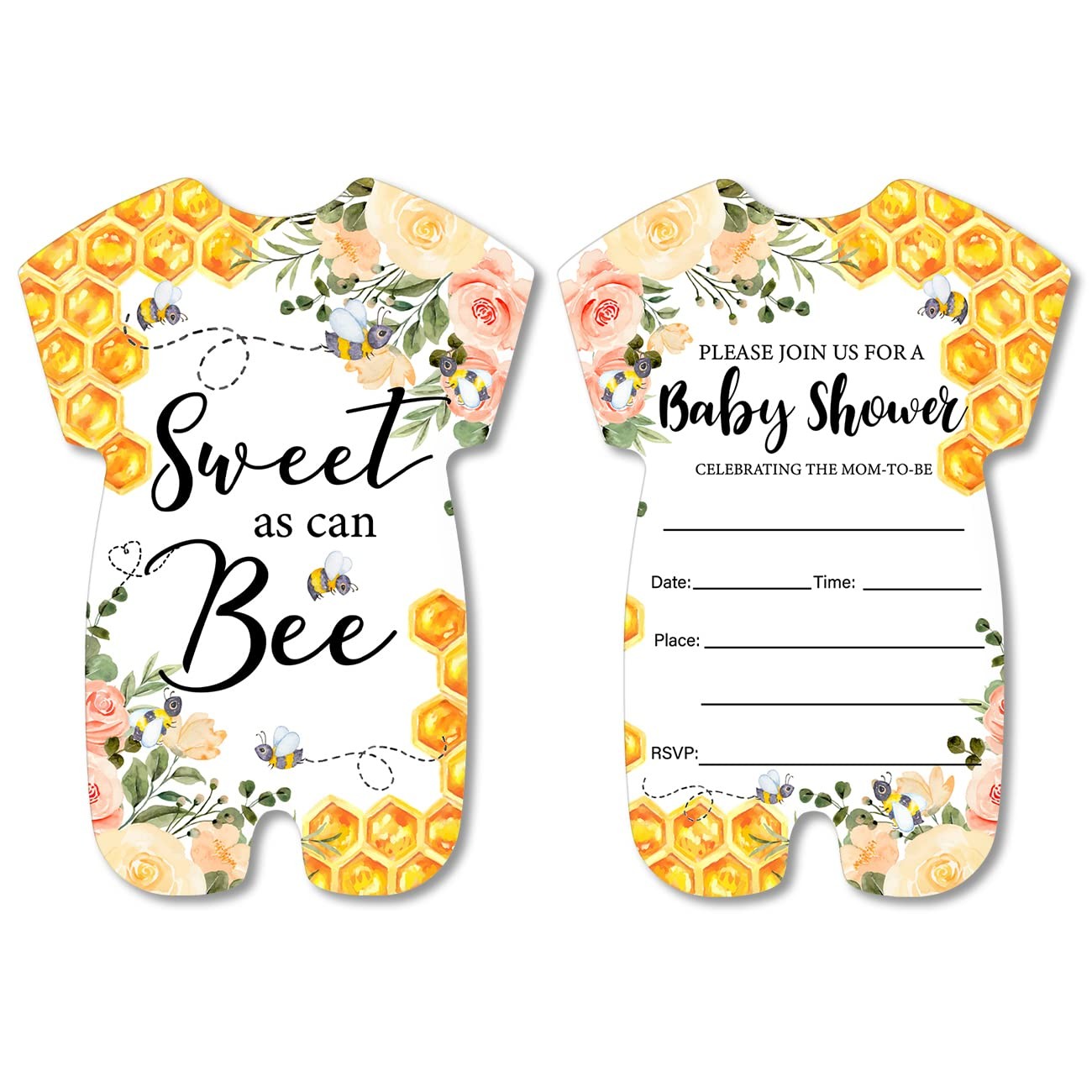 20 PCS Floral Bee Baby Shower Invitation With Envelope Fill In Blank Invite