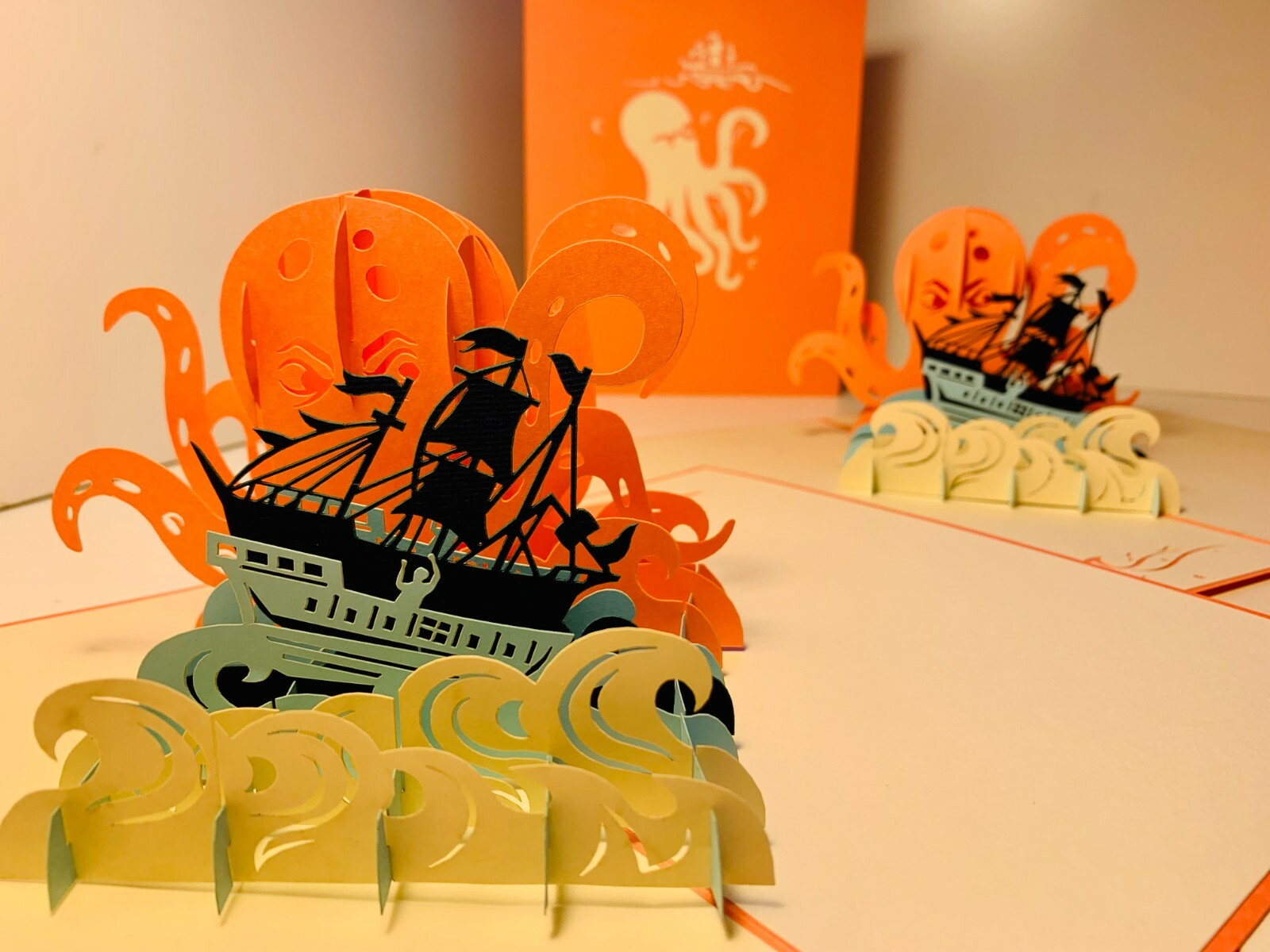 Origami Pop Cards KRAKEN Octopus Pirate Ship 3D Pop Up Greeting Card Birthday