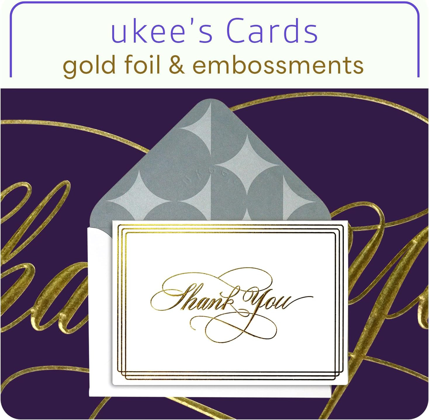 Thank You Cards with Envelopes 100-Pack, Blank inside 4-Color Embossed Gold Foil