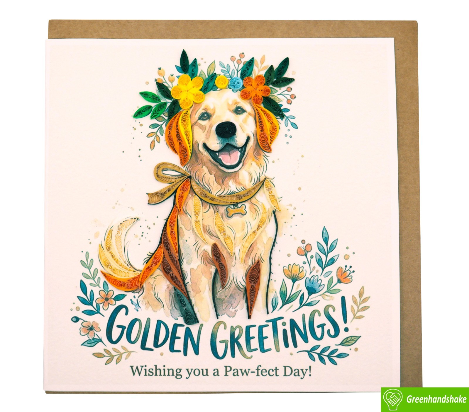Love is a Golden Retrieve Quilling Greeting Card – Unique Dedicated Handmade Art