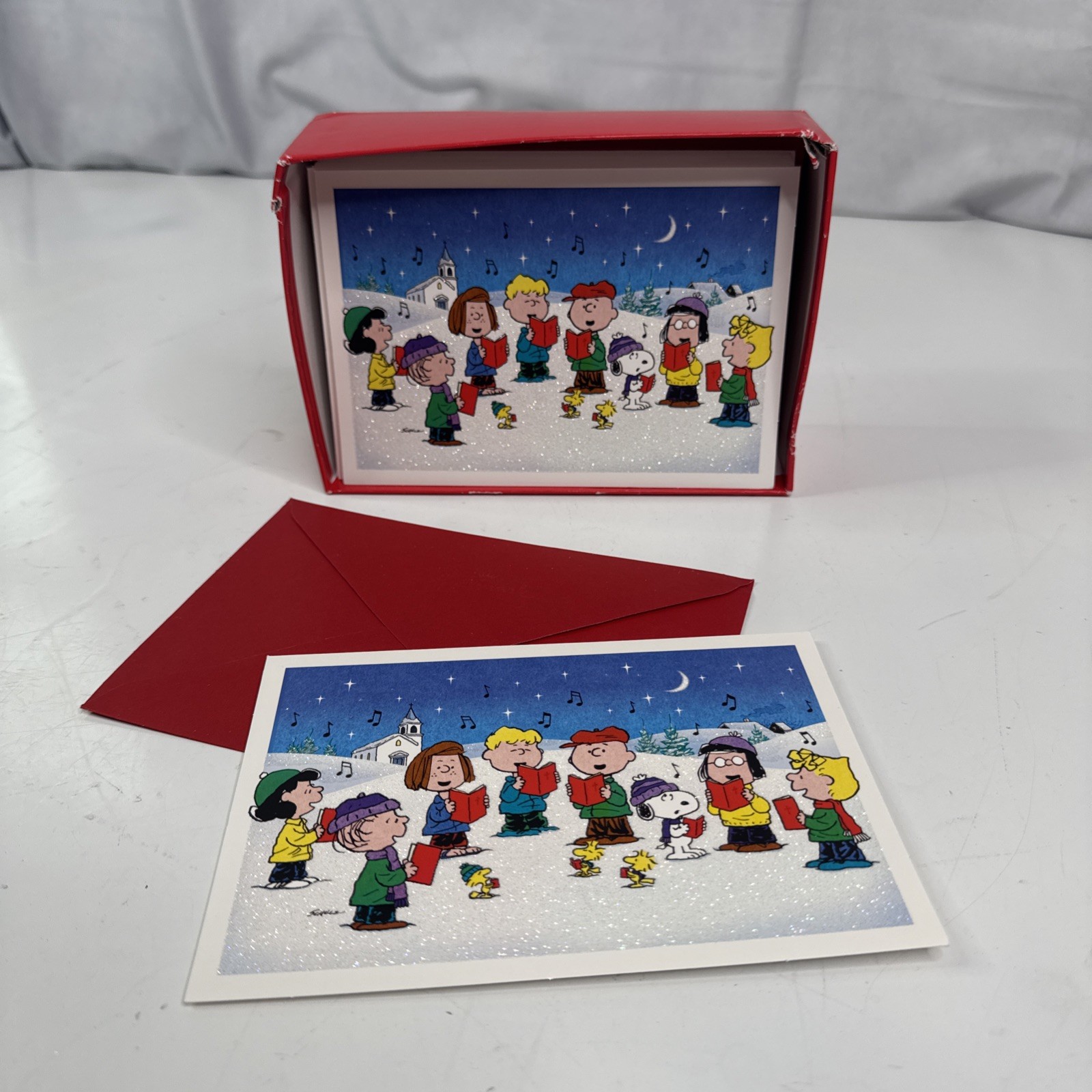 Vintage Hallmark Peanuts Gang Snoopy 21 GLITTER Cards & Red Envelopes