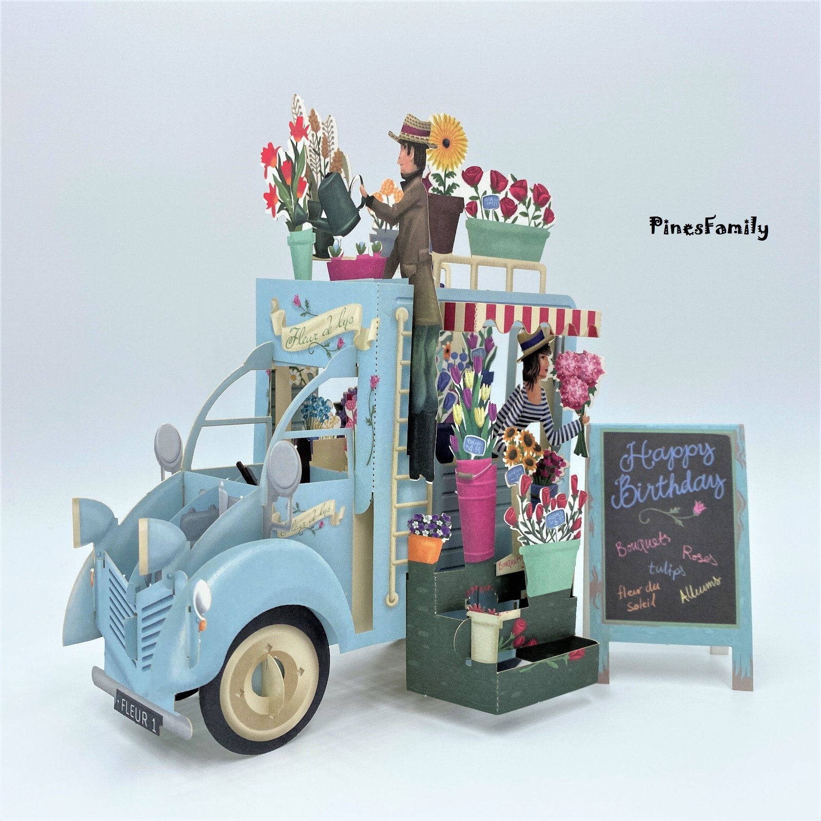 F01-3D Pop Up Flower Cart Greeting Card! Valentine’s day, Mother’s day, Birthday