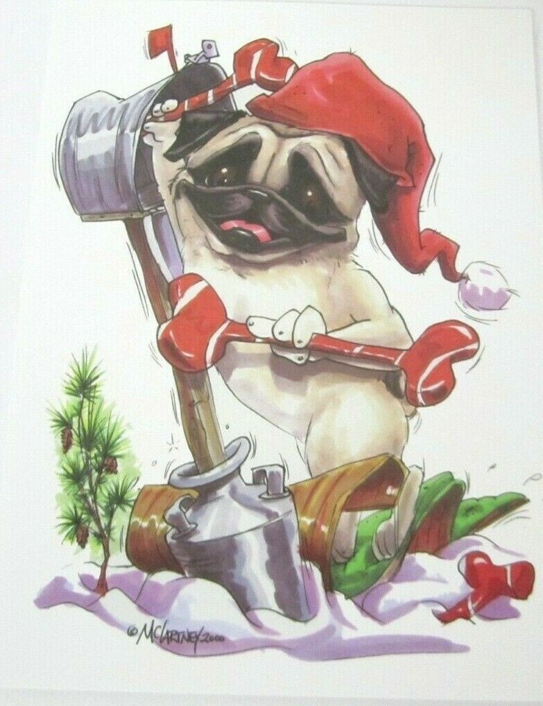 Pug Dog Blank Christmas Card With Envelope