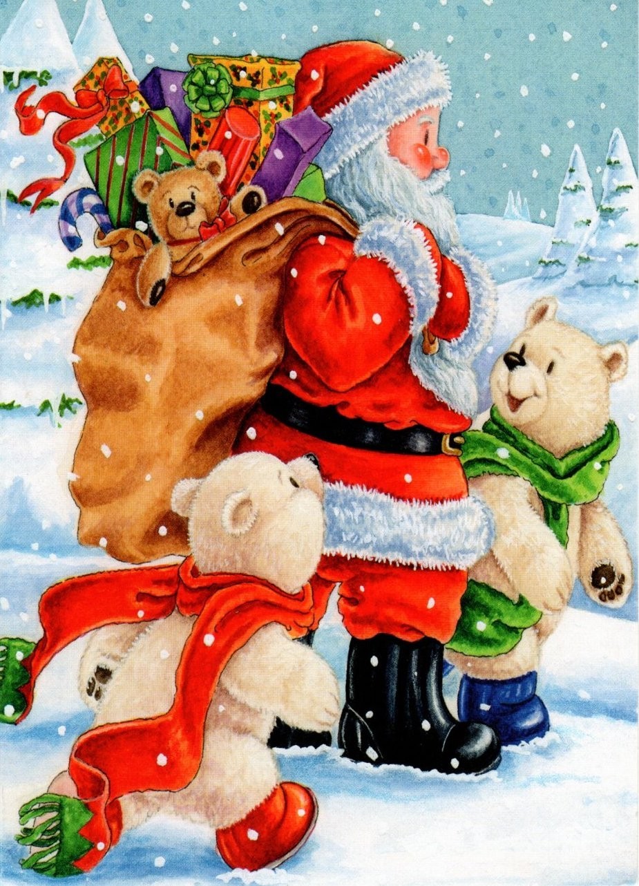 Merry Christmas Santa Teddy Bear White Polar Bears Greeting Cards – Set of 8