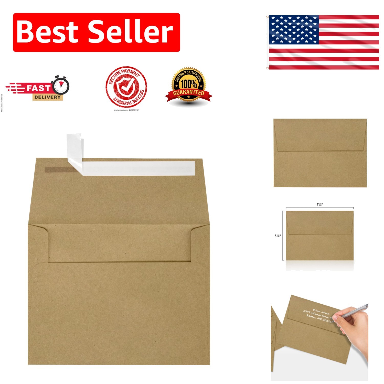 Versatile Self-Seal A7 Invitation Envelopes | 5×7 Card Friendly | 50 Count Brown
