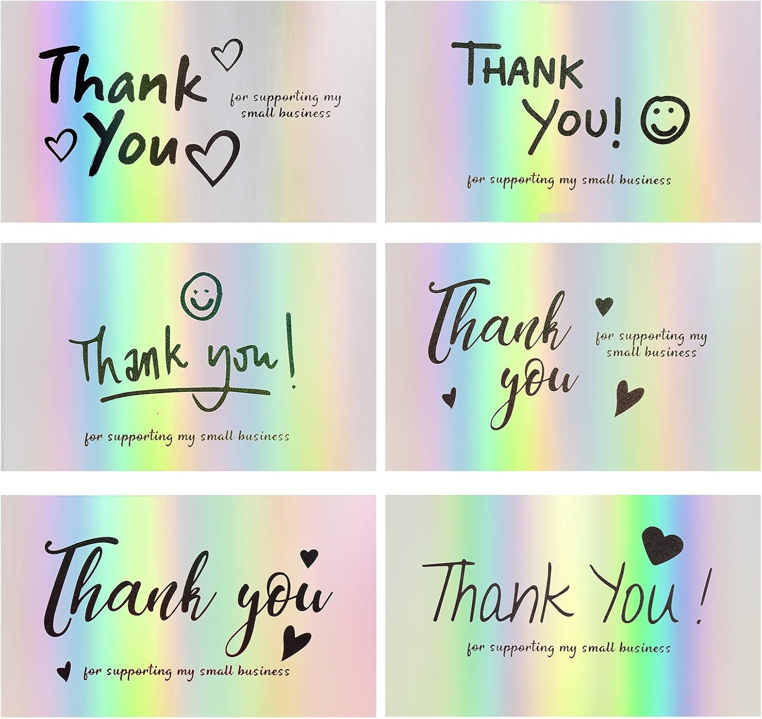 120Pcs Thank You Cards Small Business, Mini 6 Styles 2×3.5 Inch, Silver