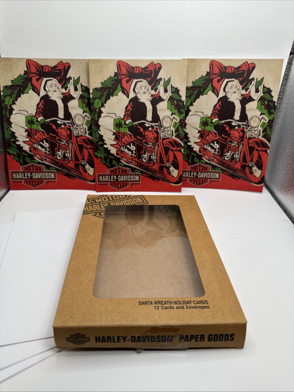 HARLEY DAVIDSON CHRISTMAS CARDS (3) 2014Santa Wreath Holiday