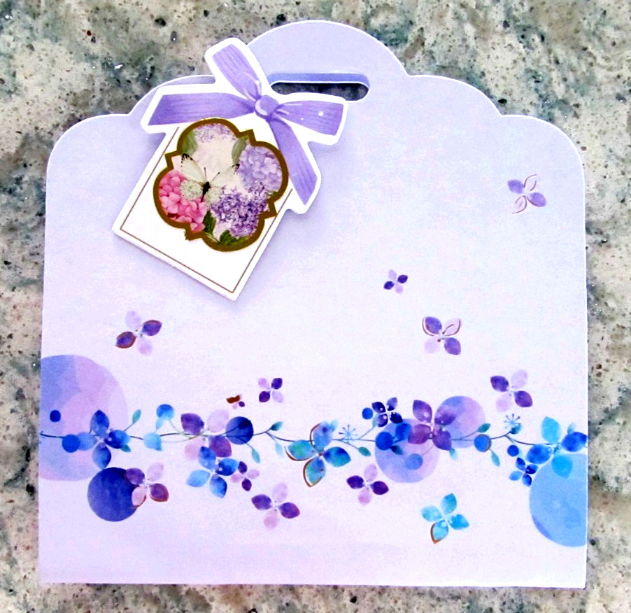 3D Pop Up Birthday Card, Env., & Seal – Lilac Purse-Shaped Card w Teacup Inside