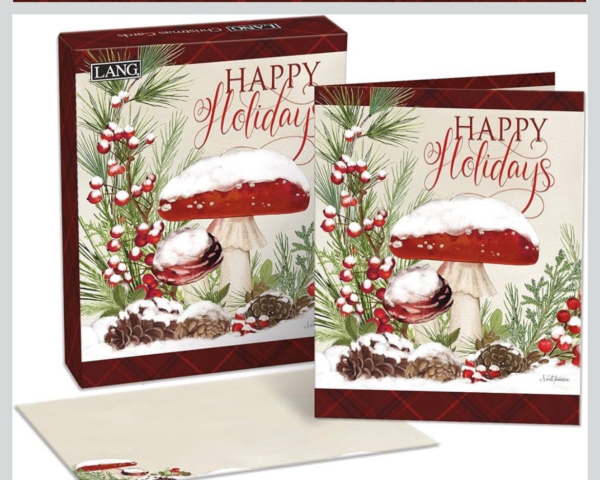 NEW Lang Holiday Mushrooms Christmas Greeting Cards Linen Embossed Embellishment