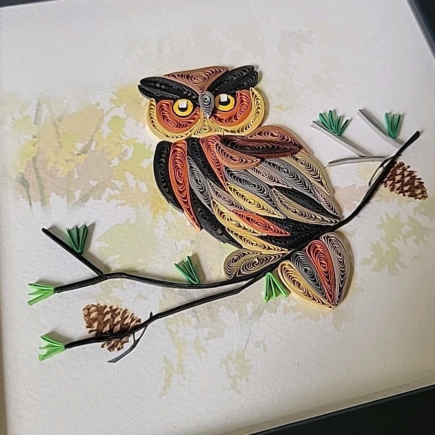 Yoder Do American Quilling Card Company Framed 3D Owl Art Nature Renaissance